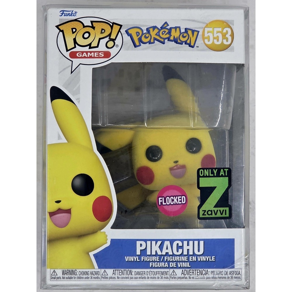 Funko Pop! Vinyl: Pokémon - Pikachu (Flocked) (Exclusive) #553 W/ Protector NIB